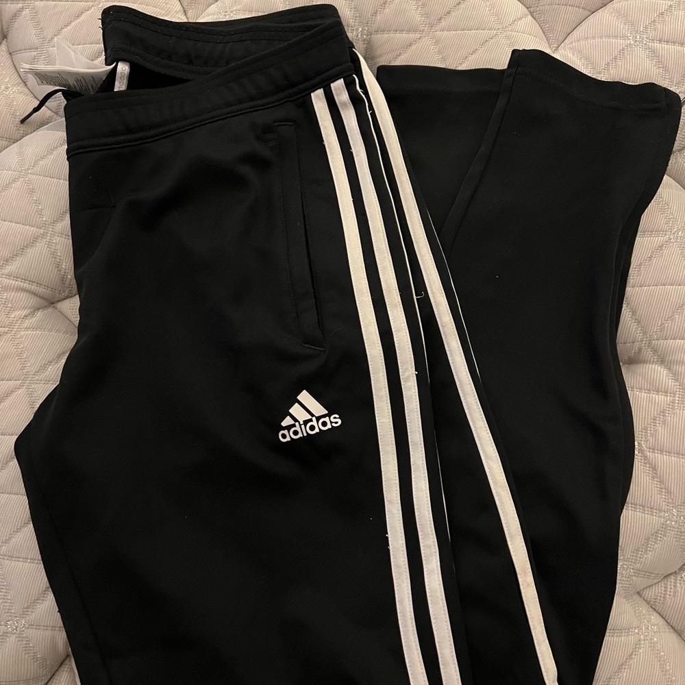 Adidas Kids Black Joggers with White Stripes